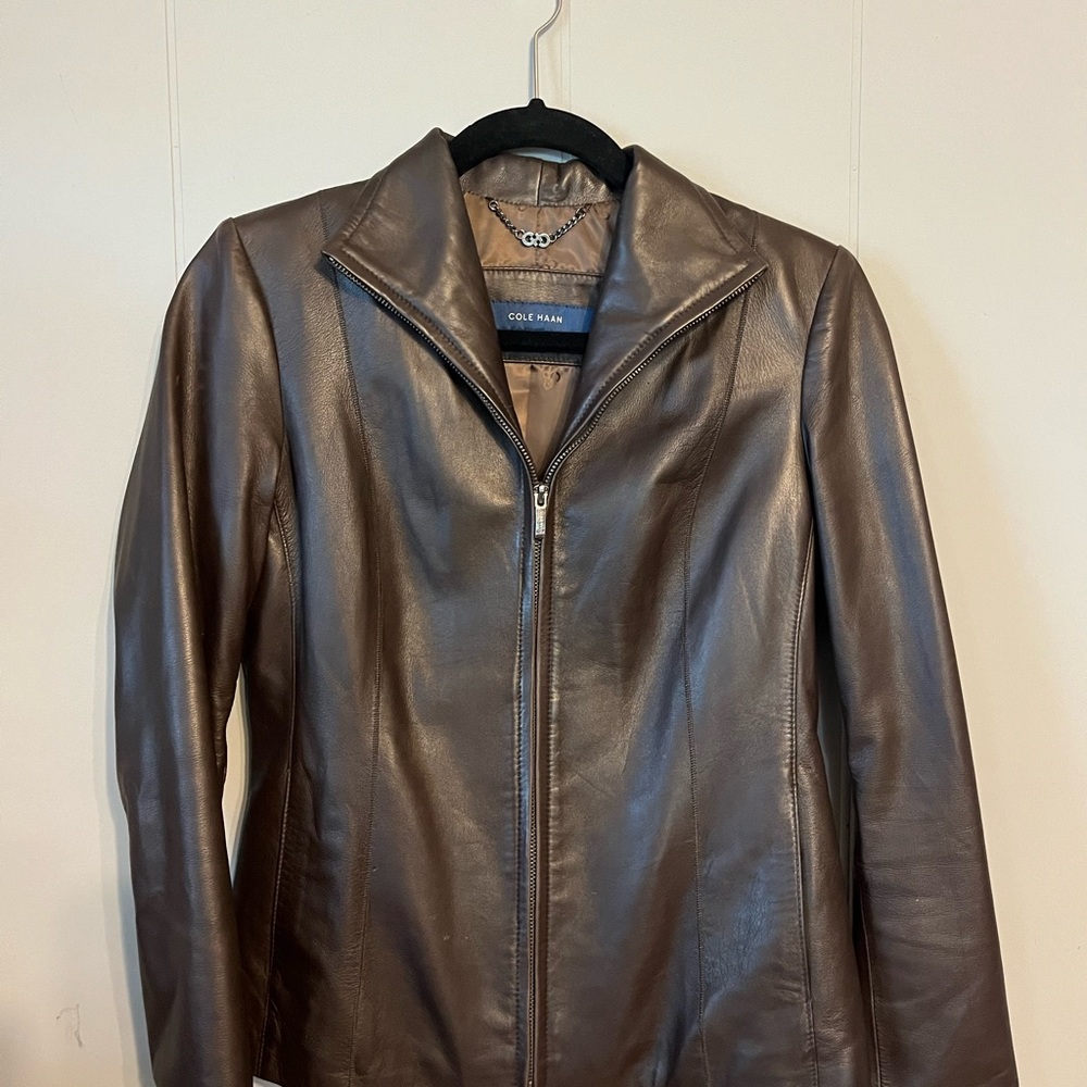 Cole Haan Women's Metallic Brown Leather Jacket